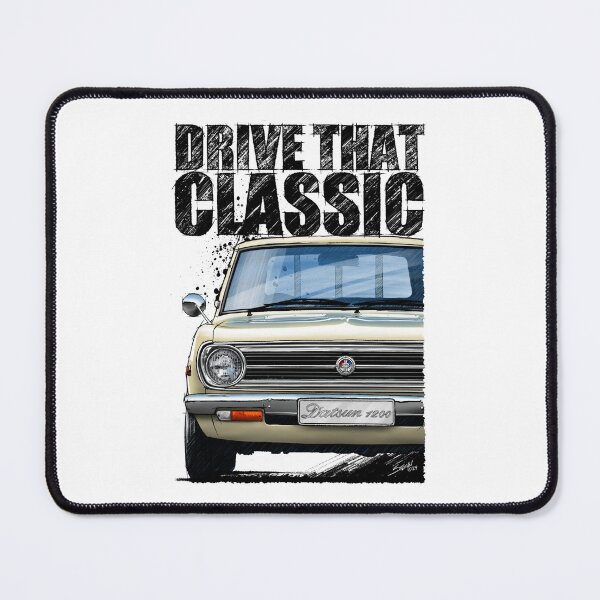 Item preview, Drive That Classic featuring the Iconic Datsun 1200 in ivory. (light coloured background) designed and sold by Petrolhead T-Shirts and Art.