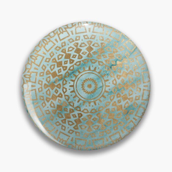 Item preview, Marble mandala - golden on turquoise marble designed and sold by marbleco.