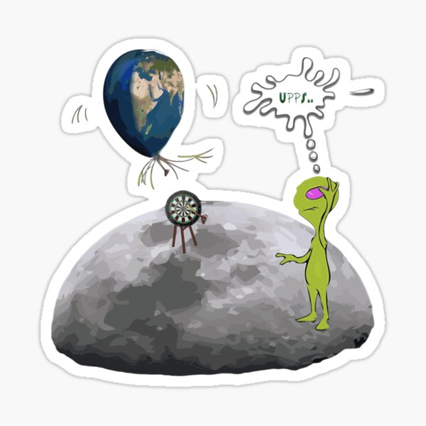 Creative fun design Alien playing darts above Earth Sticker