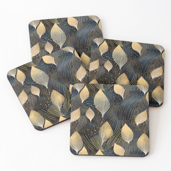 Item preview, Abstract pattern with leaves in golden and dark blue tones. Linart with foliage in golden paint. Luxury style. designed and sold by SculpterioShop.