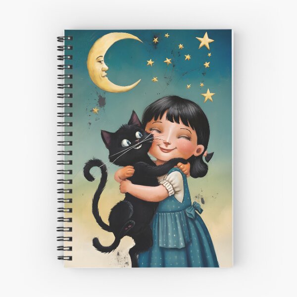 Item preview, Moonlit Friendship: Whimsical Art with Girl and Black Cat designed and sold by MarinaFila.