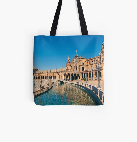 View of Beautiful Plaza de Espana, Seville, Spain All Over Print Tote Bag