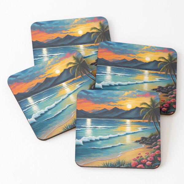 Item preview, Tropical island beach landscape dreamy painting  designed and sold by VanillaBlueSky.