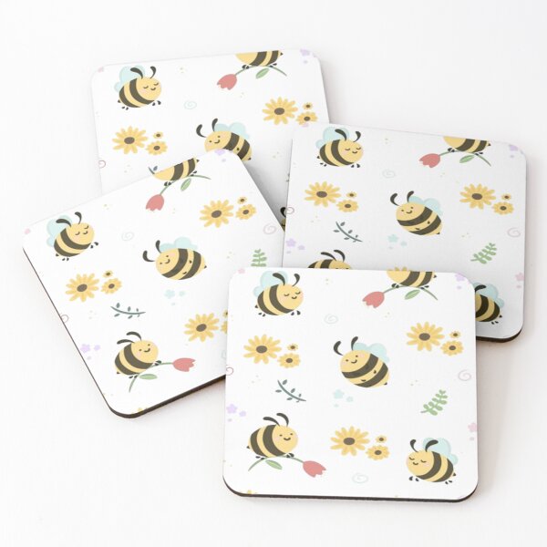 Item preview, Cute happy kawaii bees and flowers texture designed and sold by TOGETHERINSIEME.
