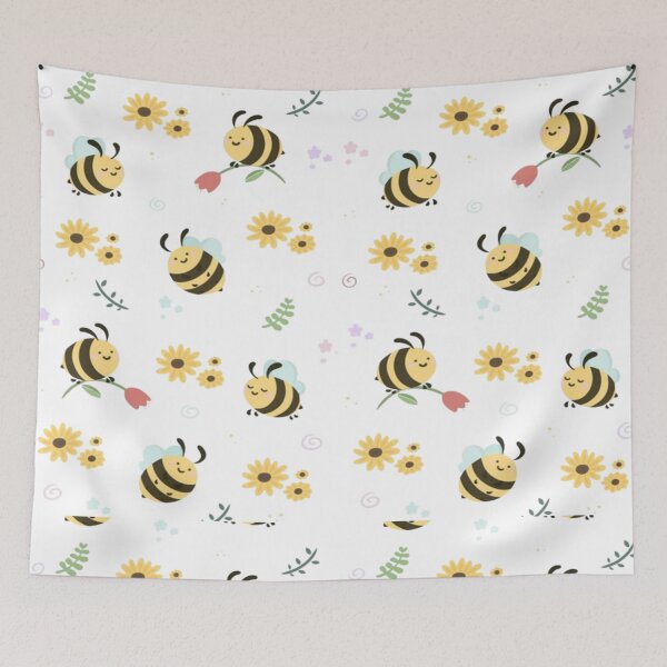 Item preview, Cute happy kawaii bees and flowers texture designed and sold by TOGETHERINSIEME.