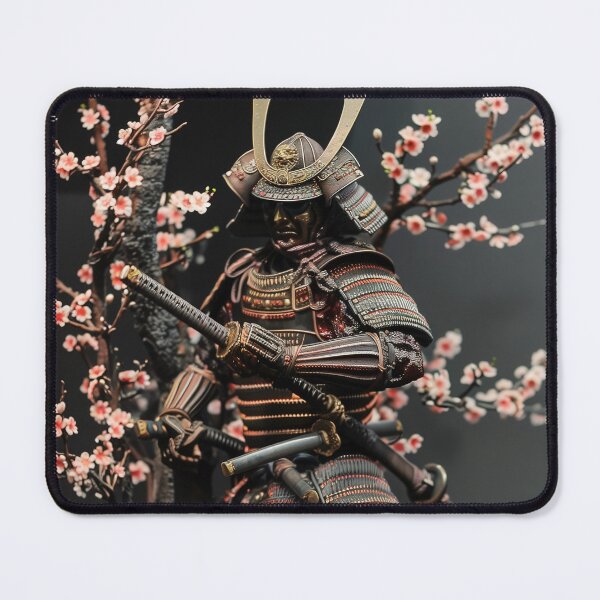 Item preview, Silent Strength: Miniature of a Samurai Warrior in Classic Armor Surrounded by Cherry Blossoms designed and sold by Mullet Monkey.
