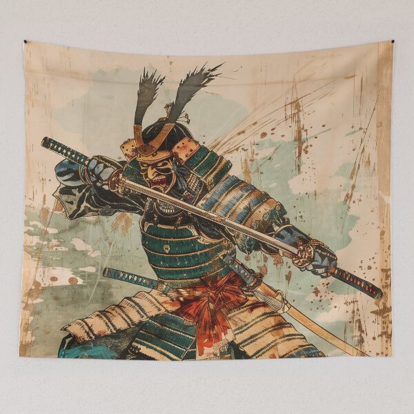 Item preview, Guardian of Tradition: Detailed Traditional Drawing of a Japanese Samurai in Armor designed and sold by Mullet Monkey.