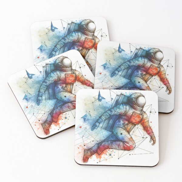 Item preview, Astronaut Adrift Watercolour Dreams Amidst Geometric Constellations designed and sold by ArtComixHaven.