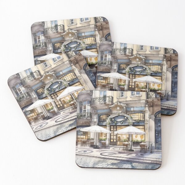 Item preview, A charming café with outdoor seating, elegant architecture, and intricate tile flooring under a sunny sky designed and sold by homydesign.