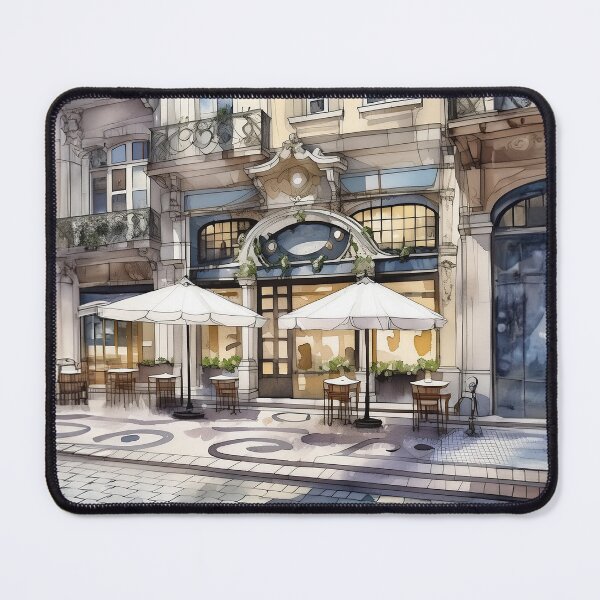 Item preview, A charming café with outdoor seating, elegant architecture, and intricate tile flooring under a sunny sky designed and sold by homydesign.