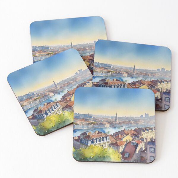 Item preview, A vibrant cityscape with diverse architecture and a calm river, under a clear sky designed and sold by homydesign.