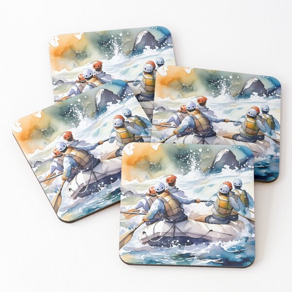 Item preview, Watercolor scene of rafters tackle challenging rapids, their teamwork against nature’s might captured in vivid strokes designed and sold by homydesign.
