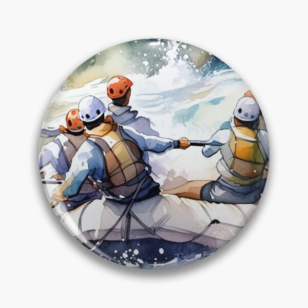 Item preview, Watercolor scene of rafters tackle challenging rapids, their teamwork against nature’s might captured in vivid strokes designed and sold by homydesign.