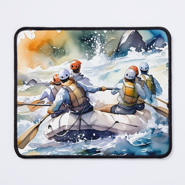 Item preview, Watercolor scene of rafters tackle challenging rapids, their teamwork against nature’s might captured in vivid strokes designed and sold by homydesign.