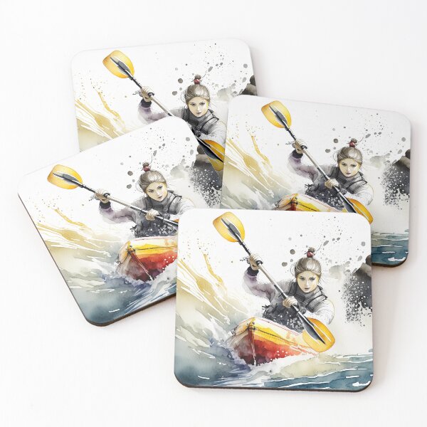 Item preview, A kayaker maneuvers through rough waters, paddle aloft, against a backdrop of dark mountains designed and sold by homydesign.