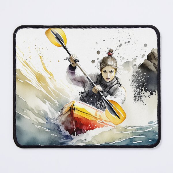 Item preview, A kayaker maneuvers through rough waters, paddle aloft, against a backdrop of dark mountains designed and sold by homydesign.