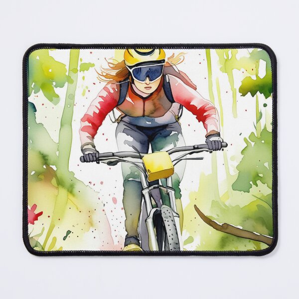 Item preview, A mountain biker surges through a lush, vivid forest, the scene a blur of motion and color designed and sold by homydesign.
