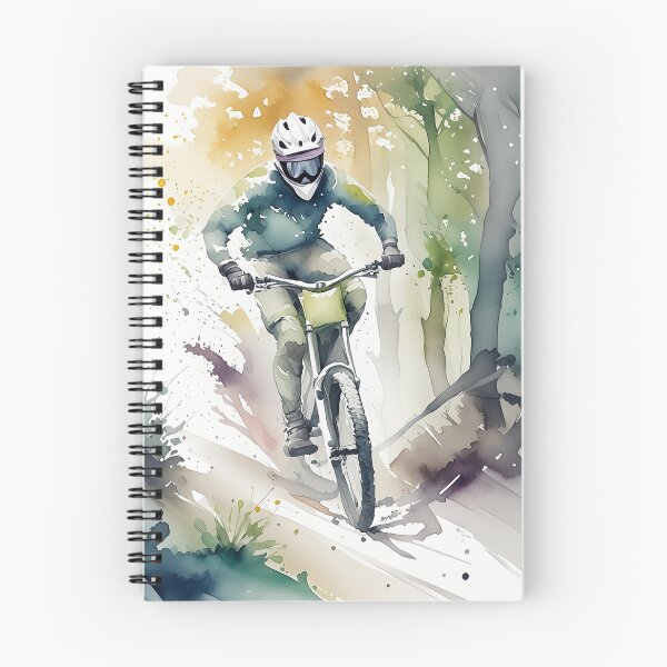 Item preview, Cyclist in protective gear rides downhill amidst nature, captured in a watercolor style painting designed and sold by homydesign.