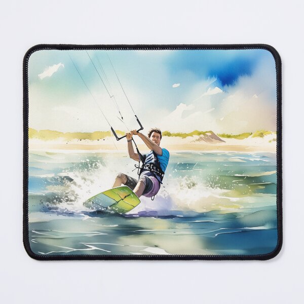 Item preview, A vibrant kite surfer glides on blue waves, under a sunny sky with a beach backdrop designed and sold by homydesign.