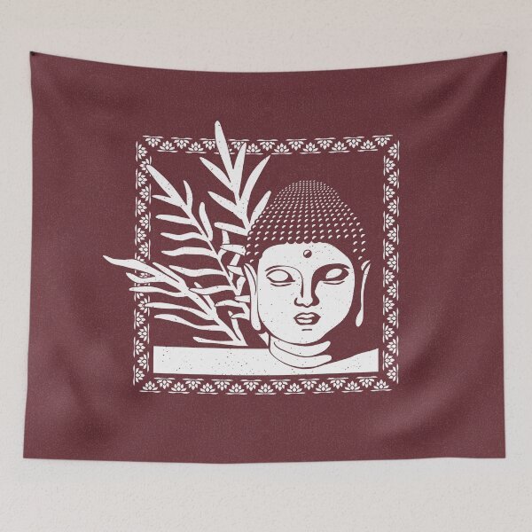 Item preview, Buddha Head Statue with Palm Fronds - Wine + Snow designed and sold by Irene Estelle.