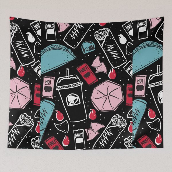 Item preview, Taco Bell Outline Art Print | Black Background | Whimsical Fast Food Illustration for Prints, T-Shirts & More designed and sold by Jennifer Adair.
