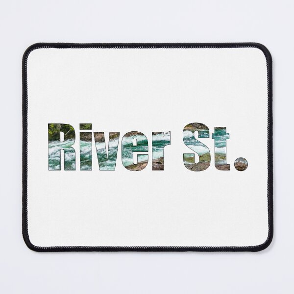 Item preview, River Street Street Name with outline of raging river background designed and sold by TheMugDirectory.