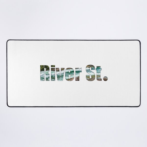 Item preview, River Street Street Name with outline of raging river background designed and sold by TheMugDirectory.