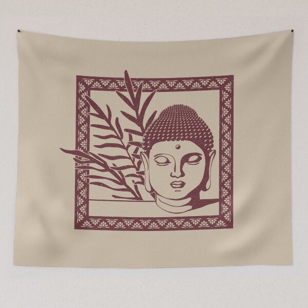Aperçu de l'œuvre Buddha Head Statue with Palm Fronds - Dove + Wine créée et vendue par Irene Estelle.