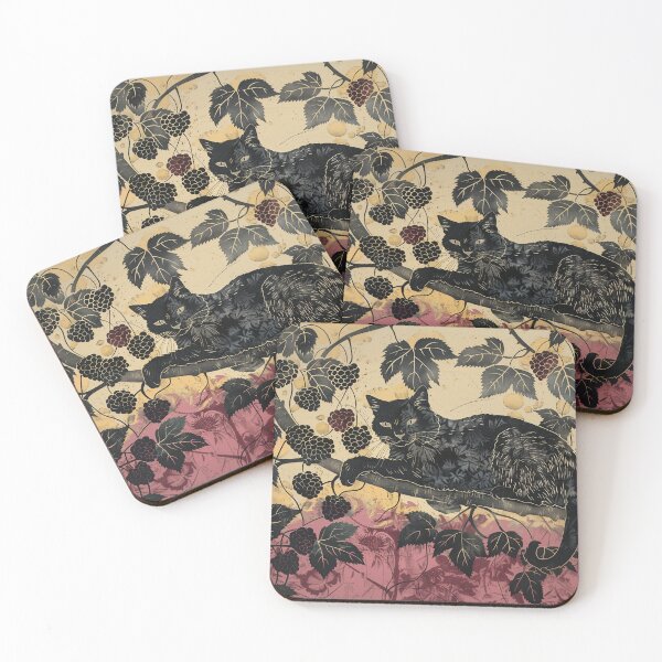 Item preview, Blackberry Bush Cat Block Print designed and sold by wyntera.