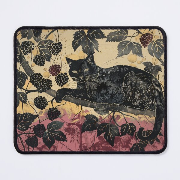 Item preview, Blackberry Bush Cat Block Print designed and sold by wyntera.