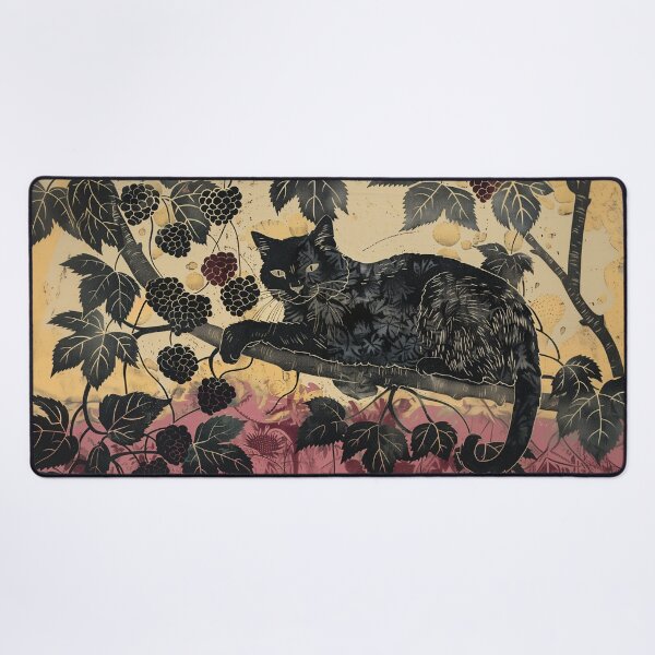 Item preview, Blackberry Bush Cat Block Print designed and sold by wyntera.