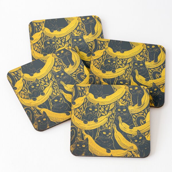 Item preview, Black Cat Banana Mania Block Print designed and sold by wyntera.