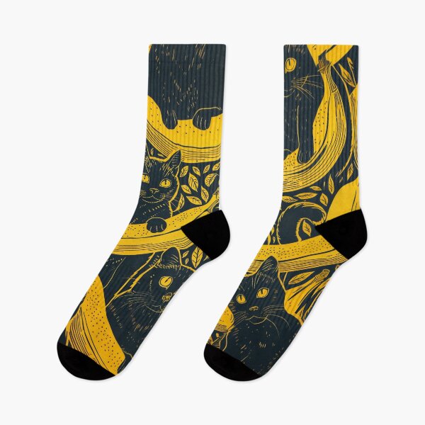 Item preview, Black Cat Banana Mania Block Print designed and sold by wyntera.