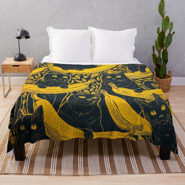 Item preview, Black Cat Banana Mania Block Print designed and sold by wyntera.