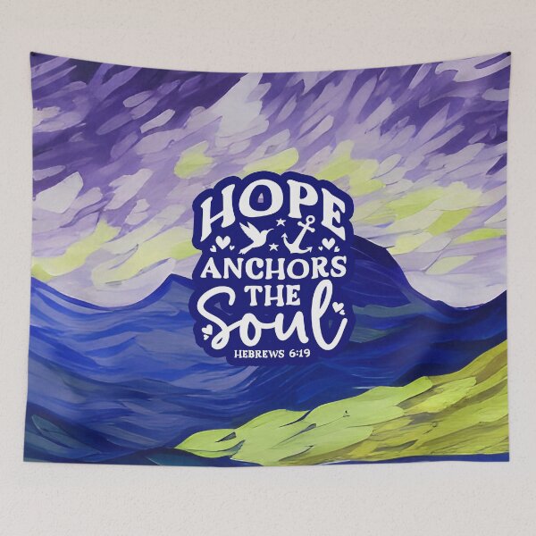 Item preview, Short Bible Verses - Hebrews 6:19  - Abstract Violet Blue Mountain Painting designed and sold by ZenReiArt.