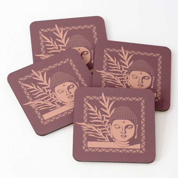Item preview, Buddha Head Statue with Palm Fronds - Wine + Coral designed and sold by Irene Estelle.