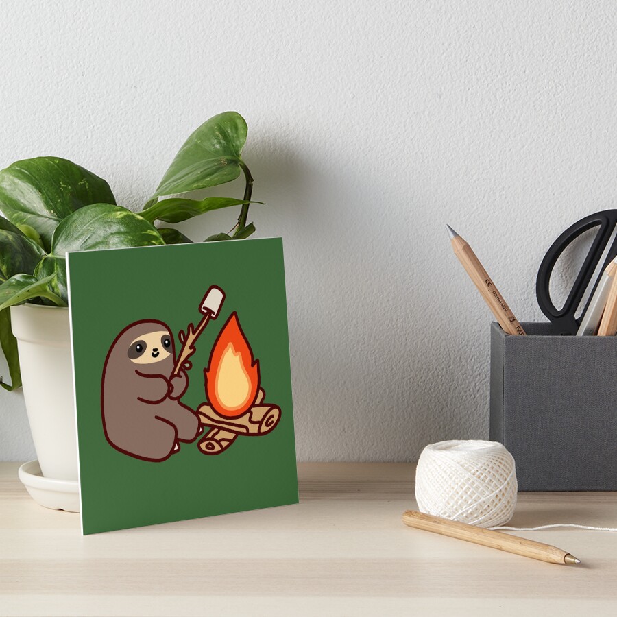 Campfire Sloth Art Board Print