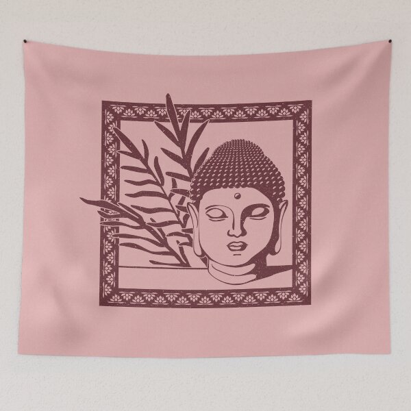 Item preview, Buddha Head Statue with Palm Fronds - Rose + Wine designed and sold by Irene Estelle.