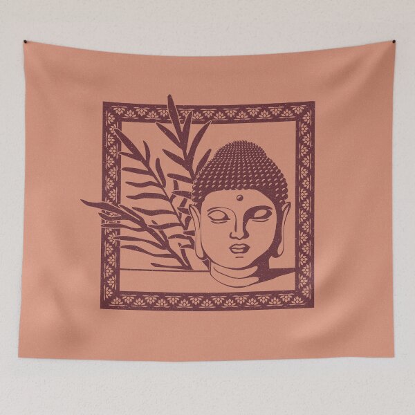 Item preview, Buddha Head Statue with Palm Fronds - Coral + Wine designed and sold by Irene Estelle.