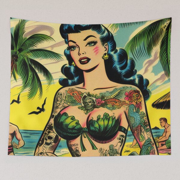 Item preview, Vintage Tropical Tattoo Pin-up designed and sold by PulpVintage.