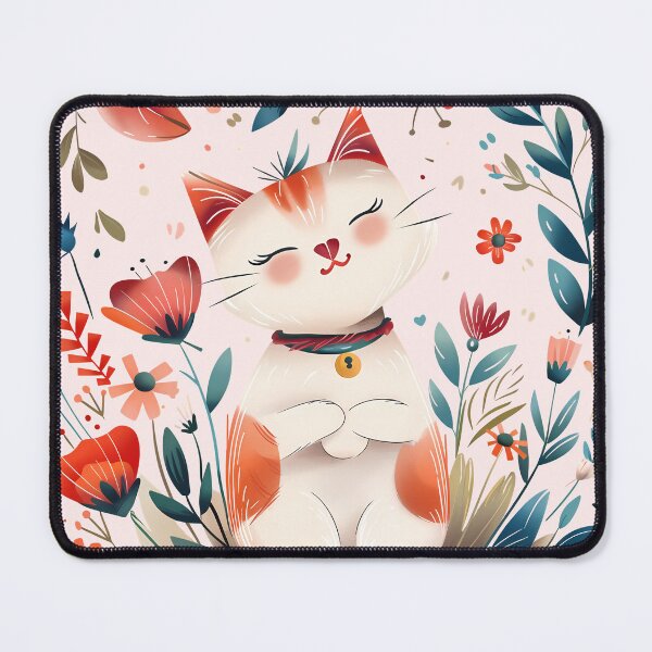 Item preview, Happy White cat surrounded by colorful flowers peacefully designed and sold by mando24895.