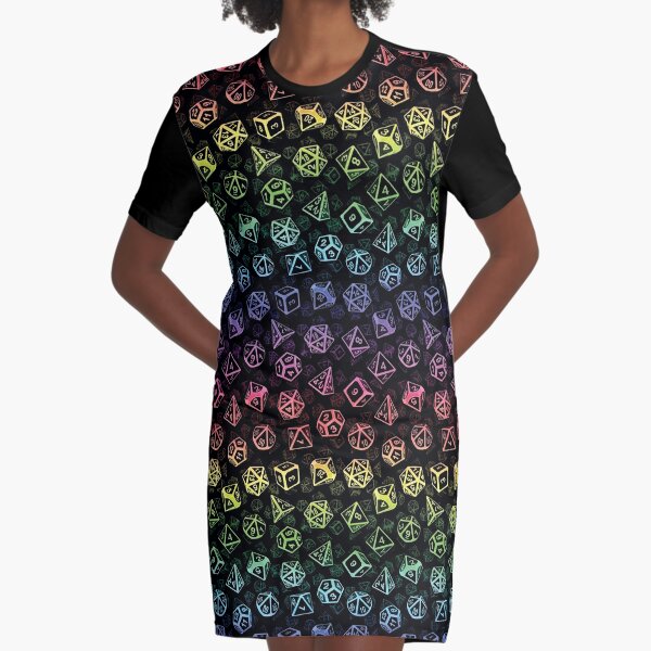 D20 Dice Set Pattern (Rainbow) Graphic T-Shirt Dress