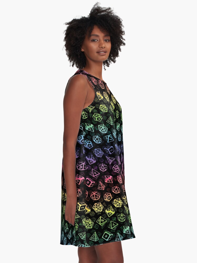 Alternate view of D20 Dice Set Pattern (Rainbow) A-Line Dress