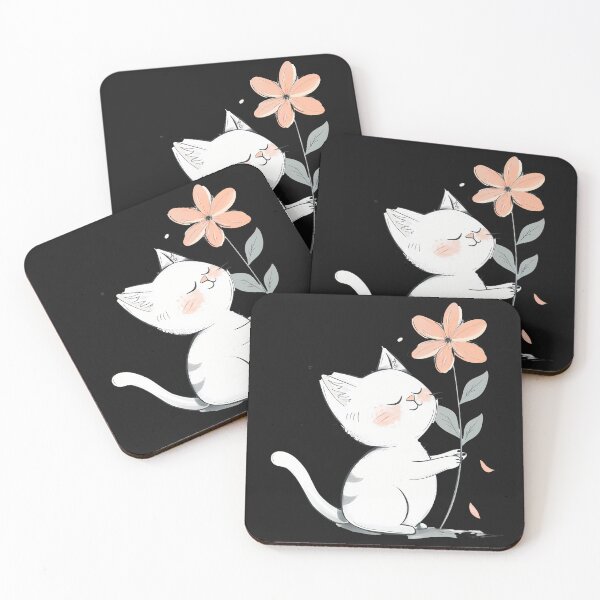 Item preview, Cute white cat holding pink flower designed and sold by mando24895.