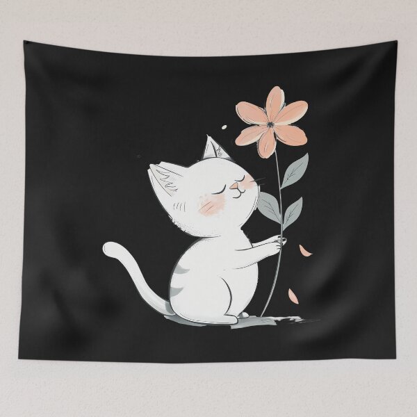 Item preview, Cute white cat holding pink flower designed and sold by mando24895.