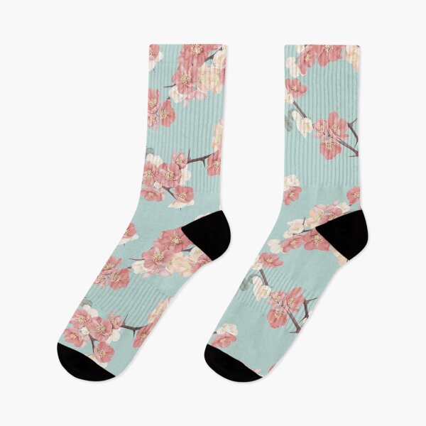 Item preview, Japanese quince blossoms set in a pastel vintage-themed blue ambiance designed and sold by momoxsama.