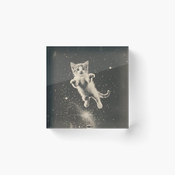 Item preview, Funny Cat Kitten Floating in Space Cute Retro Art Vintage designed and sold by LVTFCOarts.