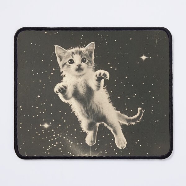 Item preview, Funny Cat Kitten Floating in Space Cute Retro Art Vintage designed and sold by LVTFCOarts.