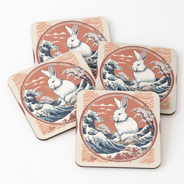 Item preview, Retro Vintage Beautiful Angora Rabbit in the Great Wave Off Kanagawa designed and sold by wigobun.
