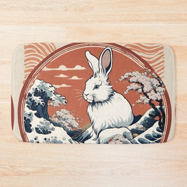 Item preview, Retro Vintage Beautiful Angora Rabbit in the Great Wave Off Kanagawa designed and sold by wigobun.
